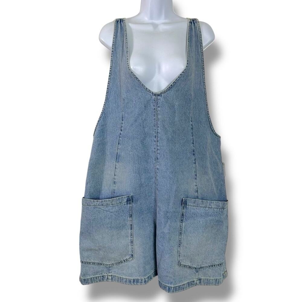 We The Free Light Wash Denim Pinafore Mini Dress Re-Posh - Picture 8 of 15